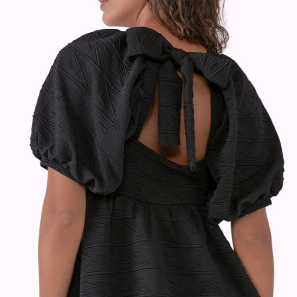 NWOT Free People Violet Mini Puff Sleeve Dress in Texture Black Size XS - Picture 9 of 9